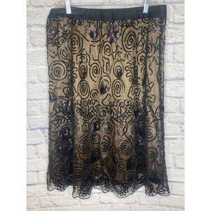 J. Peterman Black Victorian Sequin Women's Skirt Elastic Waist Sz 16 New w/tags